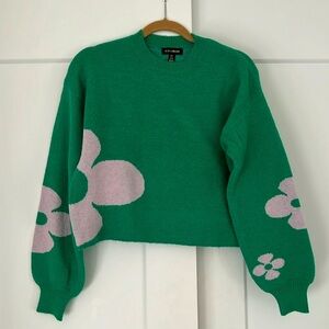 Green Sweater with Large Floral Print